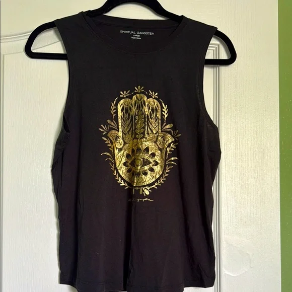 Spiritual Gangster Black Tank with Gold Hamsa NWOT Size L - Picture 1 of 5
